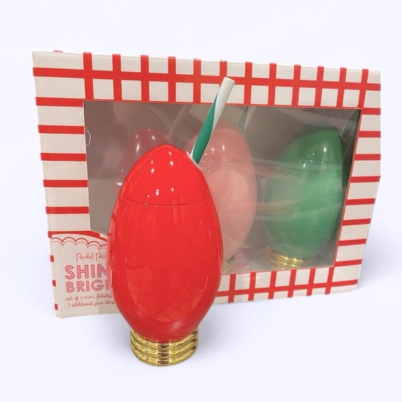 Packed Party Shine Bright Set of 3 Holiday Light Cups with Straws - Picture 1 of 5